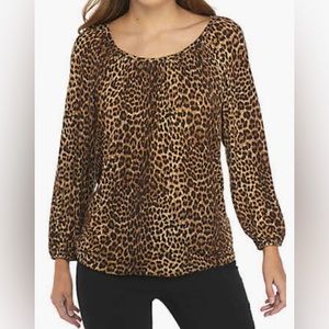 Michael Michael Kors Women SZ Small Leopard Cheetah Print Long Sleeve Blouse Top